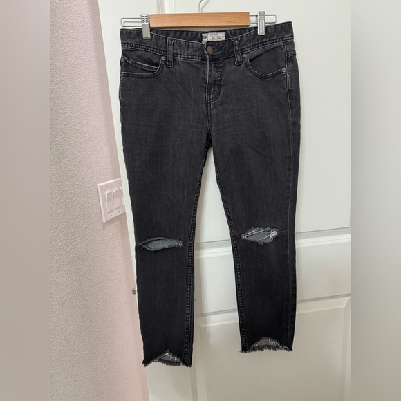 Free People Denim - Free People Black distressed Jeans with frayed bottom
